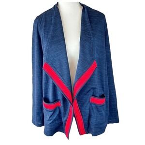 TALBOTS Preppy Navy Shawl Collar Open Cardigan Americana Sweater Size MEDIUM Pet